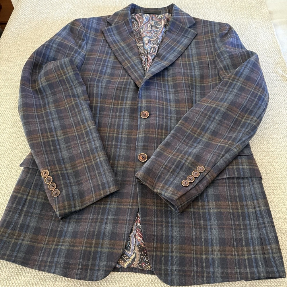 Tallia Men Suit 40R Windowpane Plaid Wool Blend Blazer Sport Coat Jacket - Picture 8 of 12
